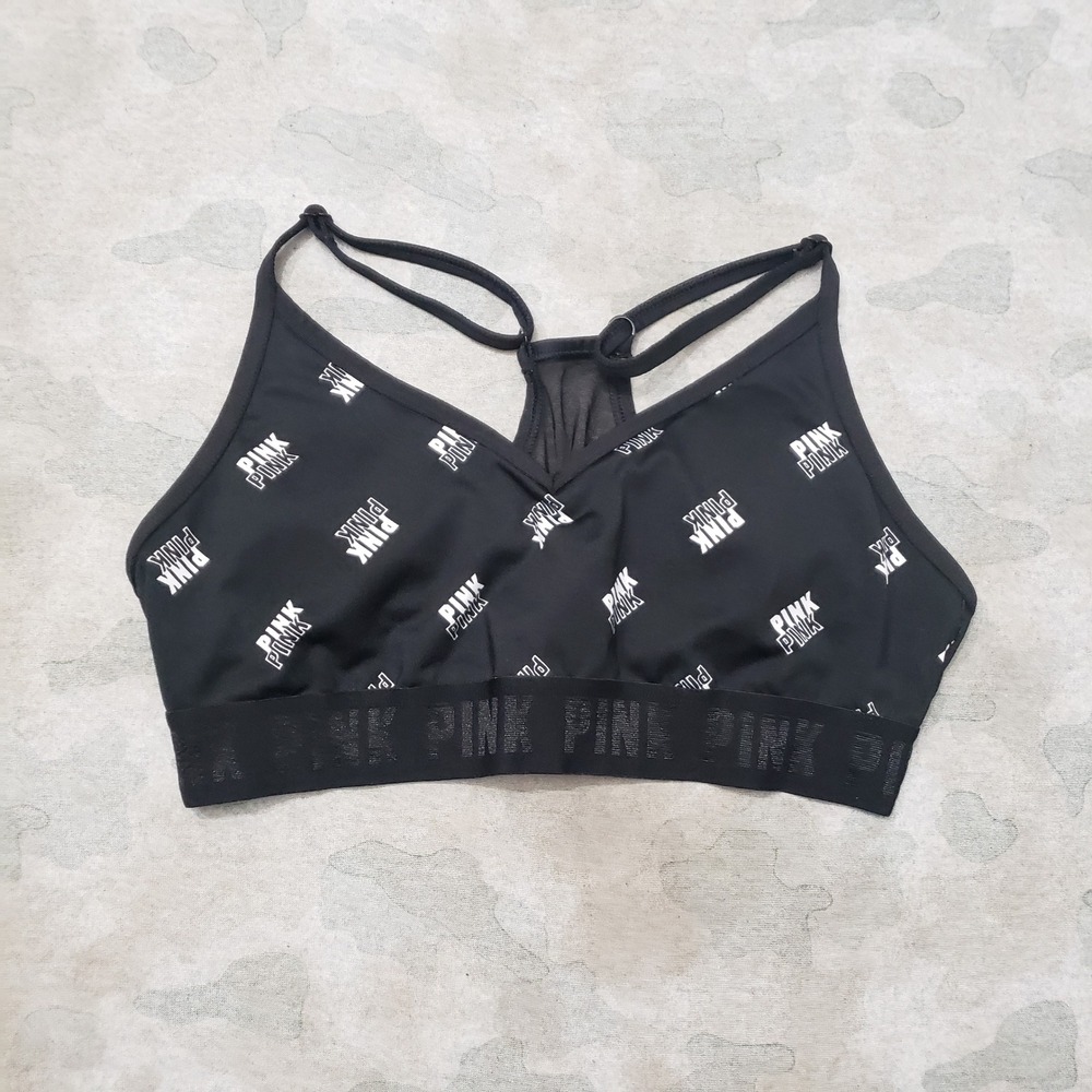 Victoria's Secret Pink Active Sports Bra Womens Medium Black Racerback Pullover